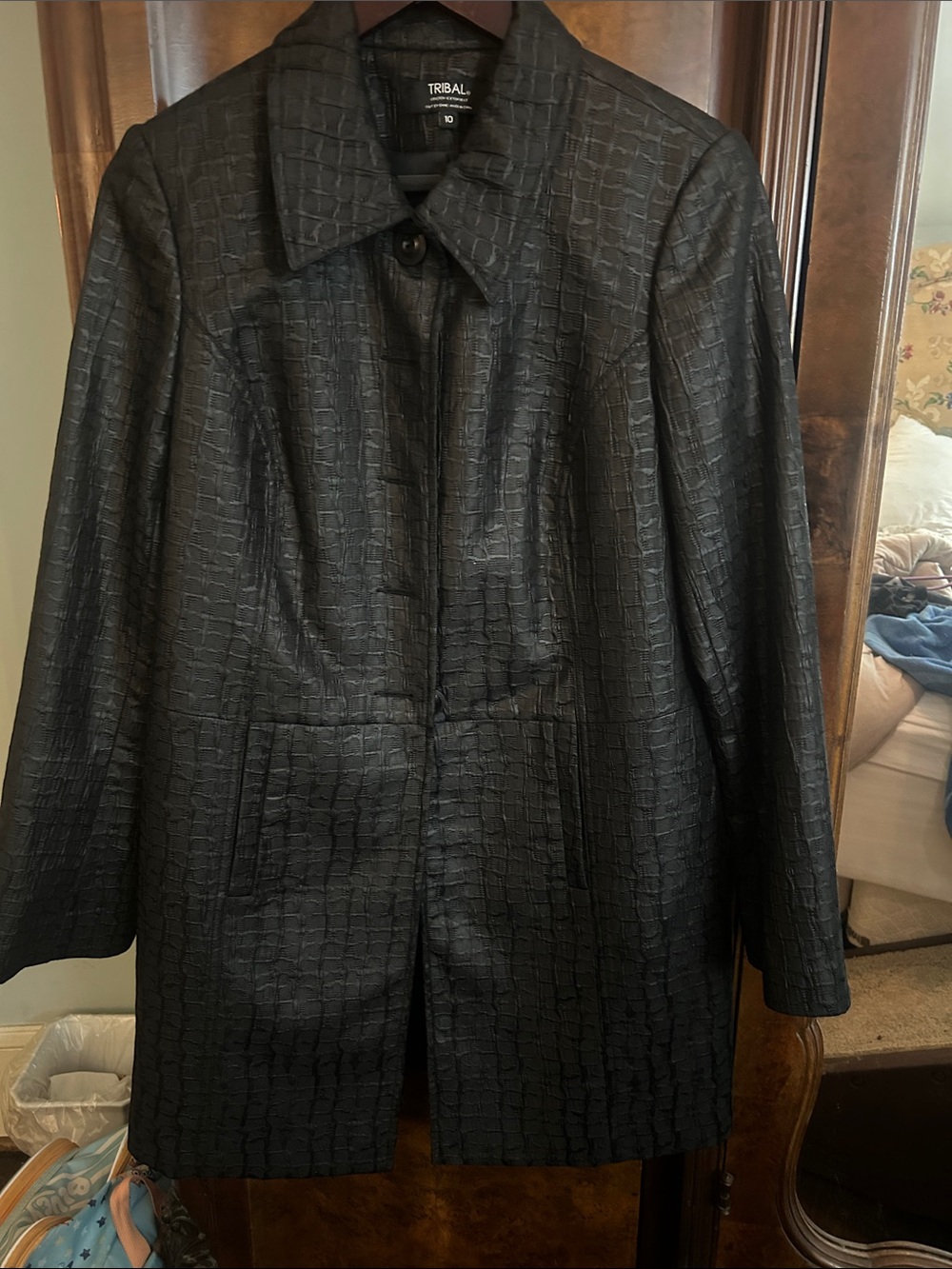 Tribal Black Textured Trench Coat